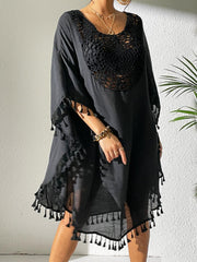Tassel Cutout Scoop Neck Beach Cover-Up