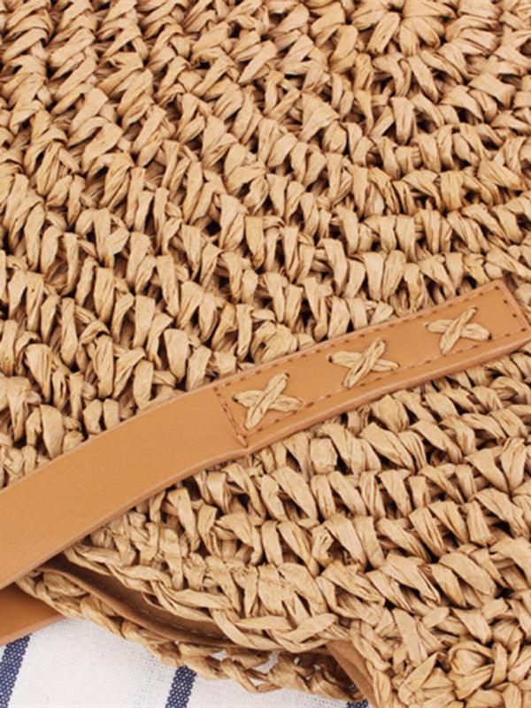 Round shoulder straw woven bag woven bag beach bag fashion women's bag straw woven bag - 808Lush