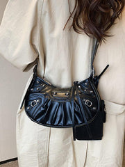 Rivet Heavy Industry Pleated Shoulder Underarm Bag Messenger Bag - 808Lush