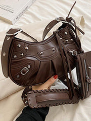 Rivet Heavy Industry Pleated Shoulder Underarm Bag Messenger Bag - 808Lush