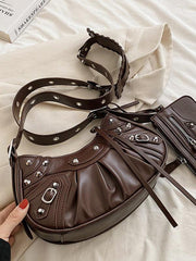 Rivet Heavy Industry Pleated Shoulder Underarm Bag Messenger Bag - 808Lush