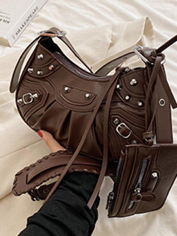 Rivet Heavy Industry Pleated Shoulder Underarm Bag Messenger Bag - 808Lush