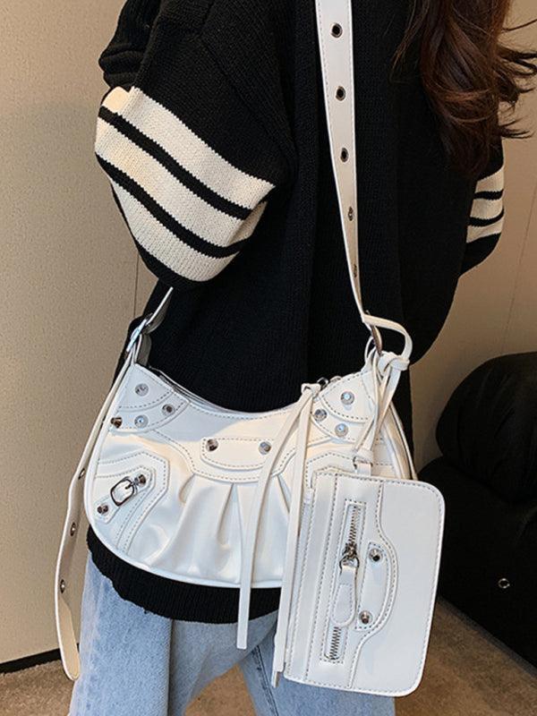 Rivet Heavy Industry Pleated Shoulder Underarm Bag Messenger Bag - 808Lush