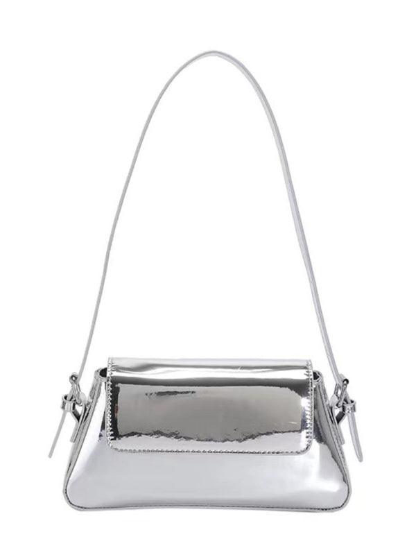 Fashion patent leather ladies baguette texture glossy underarm shoulder bag - 808Lush