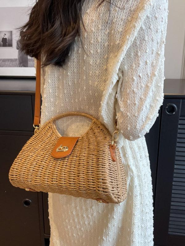 Mori Fashion Straw Contrasting Color Tote Bag - 808Lush