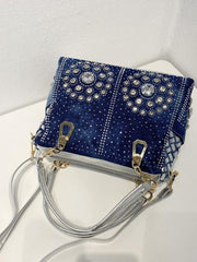 Denim bag canvas hand-held diamond shoulder crossbody bag tote bag - 808Lush