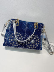 Denim bag canvas hand-held diamond shoulder crossbody bag tote bag - 808Lush