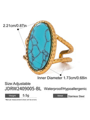 Oval Blue Turquoise Tiger's Eye Adjustable Open Ring (Single Set)