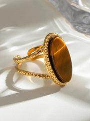 Oval Blue Turquoise Tiger's Eye Adjustable Open Ring (Single Set)
