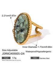Oval Blue Turquoise Tiger's Eye Adjustable Open Ring (Single Set)