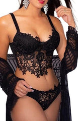 Spaghetti Straps Crochet Lace Hollow Out Bra Thong Lingerie Set - 808Lush