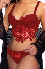 Spaghetti Straps Crochet Lace Hollow Out Bra Thong Lingerie Set - 808Lush