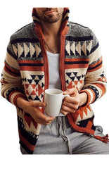 Men's Long Sleeve Lapel Outer Sweater Embroidered Stand Collar Zip Sweater - 808Lush