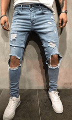 Men's Fashion Mid Waist Ripped Slim Jeans - 808Lush