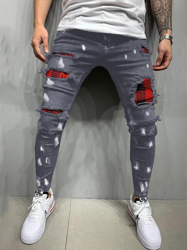 Men's Fashion Mid Waist Ripped Slim Jeans - 808Lush