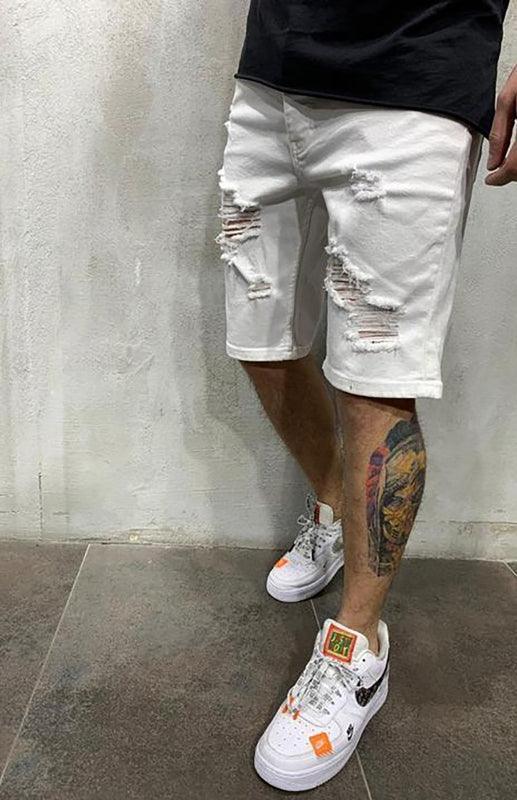 Men's Fashion Mid Waist Ripped Slim Short Jeans - 808Lush