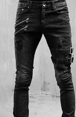 Men's Fashion Mid Waist Ripped Slim Jeans - 808Lush