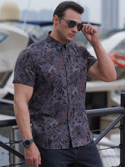 men's stretch leaf flower short-sleeved shirt - 808Lush