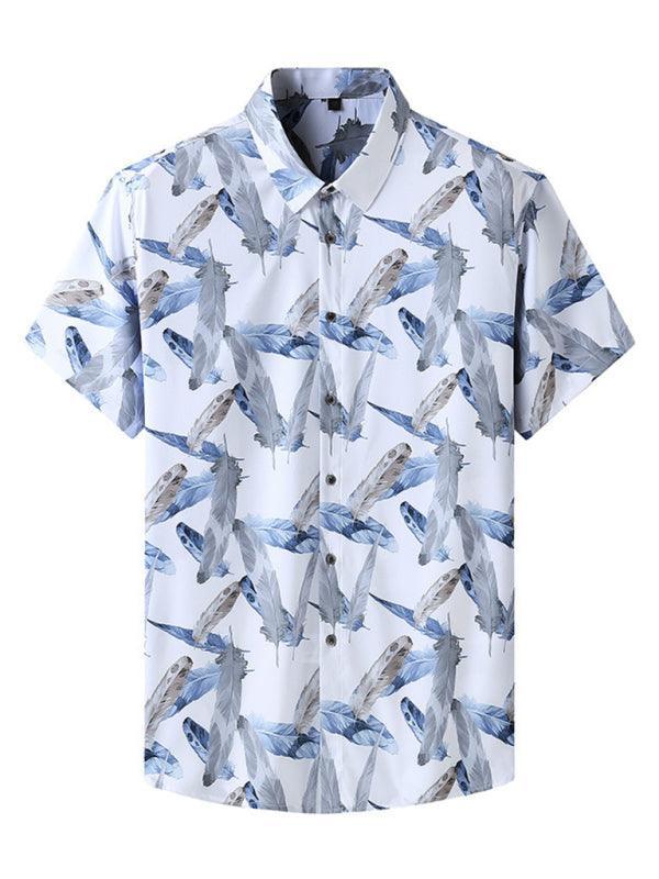 men's stretch leaf flower short-sleeved shirt - 808Lush