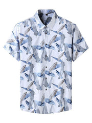 men's stretch leaf flower short-sleeved shirt - 808Lush