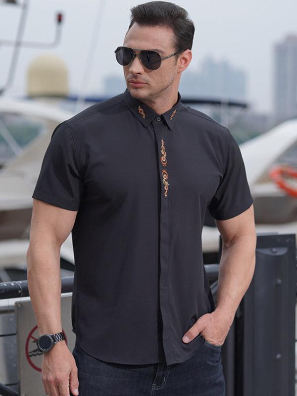 men's elastic loose casual embroidery shirt - 808Lush