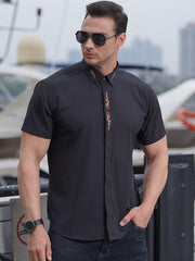 men's elastic loose casual embroidery shirt - 808Lush