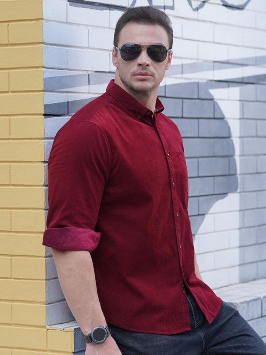 Men's Casual Loose Corduroy Long Sleeve Shirt - 808Lush