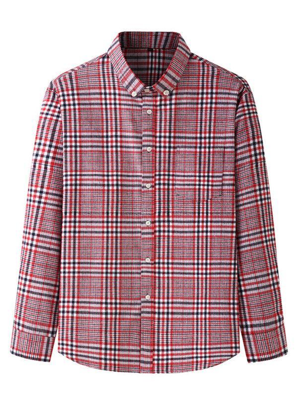 Men's Brushed Long Sleeve Casual Plaid Shirt - 808Lush