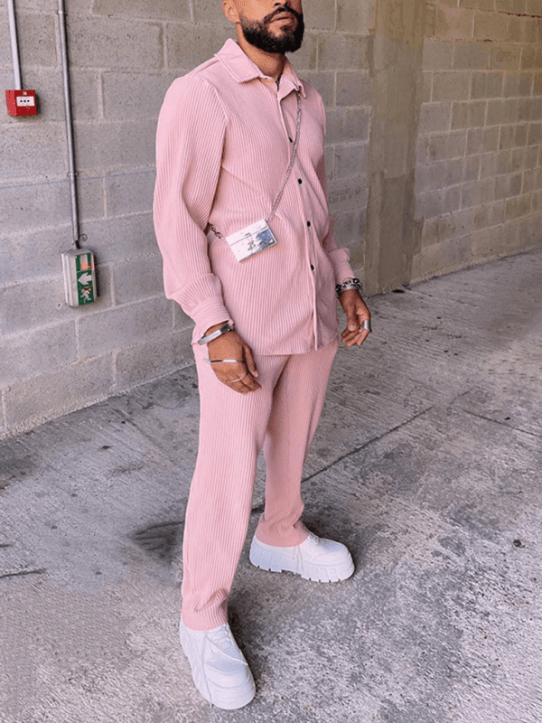 Men's Casual Loose Long Sleeve Corduroy Pants Set - 808Lush