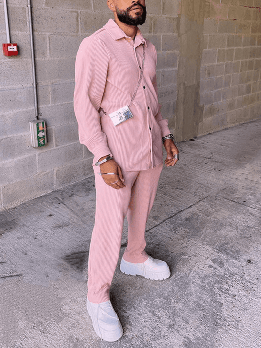 Men's Casual Loose Long Sleeve Corduroy Pants Set - 808Lush