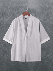 Men's casual disc button casual linen T-shirt - 808Lush