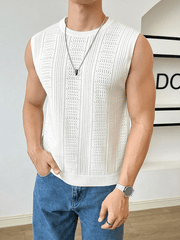 Men's sweater sleeveless top hollow breathable round neck casual vest
