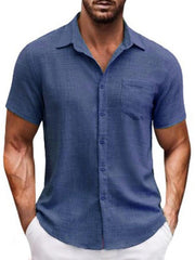 lapel pocket short sleeve casual men's shirt