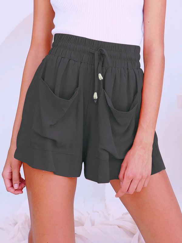 Ladies Cotton Linen High Waist Loose Wide Leg Shorts - 808Lush