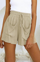 Ladies Cotton Linen High Waist Loose Wide Leg Shorts - 808Lush