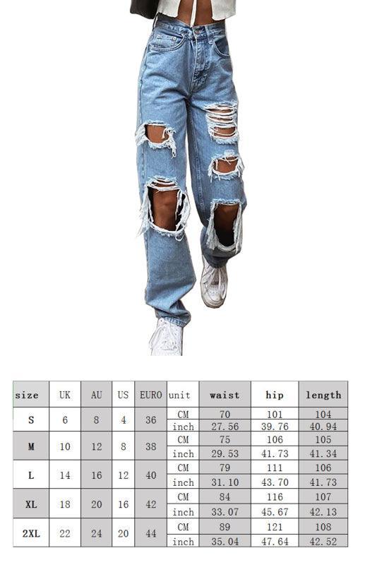 Ladies Ripped Wash Style Denim Trousers - 808Lush