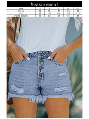 Women's Shorts Mid Waist Buttoned Jeans Washed Ripped Denim Shorts - 808Lush