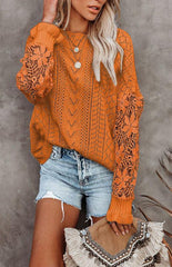 Women's Long Sleeve Cutout Petal Sleeve Sweater - 808Lush