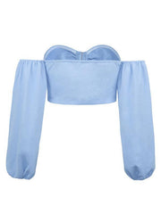 Women's navel exposed shoulder loose tight mouth long -sleeved zipper tube top top - 808Lush
