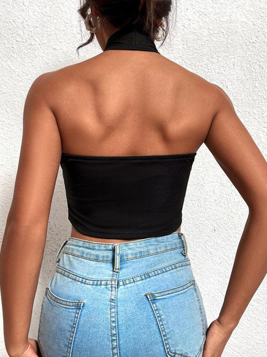 Women's sexy cross -hanging neck showed irregular top - 808Lush