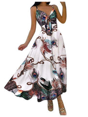Women's Lace Up Full Floral Sexy Halter Dress Long - 808Lush