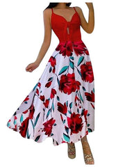 Women's Lace Up Full Floral Sexy Halter Dress Long - 808Lush