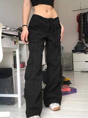 Multi-pocket work trousers low waist loose fitting casual denim trousers - 808Lush