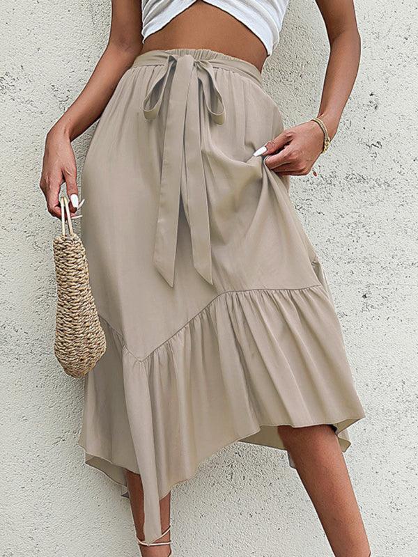 Women's woven lace irregular splicing mid-length skirt - 808Lush