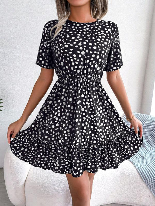 casual polka dot waist ruffled dress