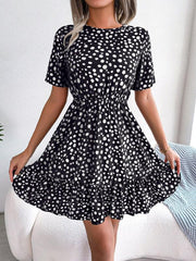 casual polka dot waist ruffled dress