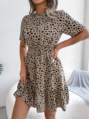 casual polka dot waist ruffled dress