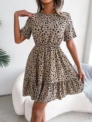 casual polka dot waist ruffled dress