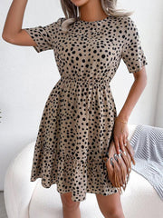casual polka dot waist ruffled dress