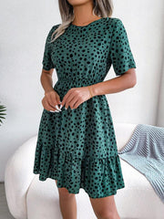 casual polka dot waist ruffled dress